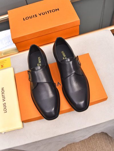 LV Black calfskin Leather Shoes-LV Man Business Leather Shoes